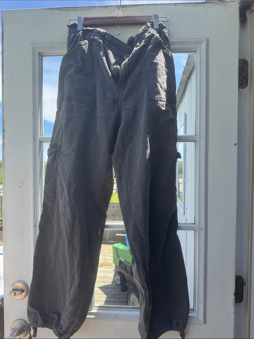 Maurices Women’s Charcoal Cargo Pants with Elastic Waist & Ankles